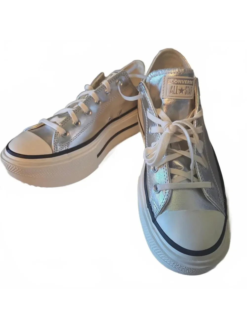 Converse All Star Platform Low Top Sneakers Silver Metallic Size 9